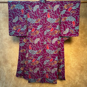 Antique Japanese Kimono / Mon-Kinsha Silk / Rare Design and Color / One of a Kind!