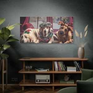 Festive Pet Canvas Print, Holiday Dog Art, Christmas Decor, Dog Lover Gift, Home Wall Art, Animal Photography