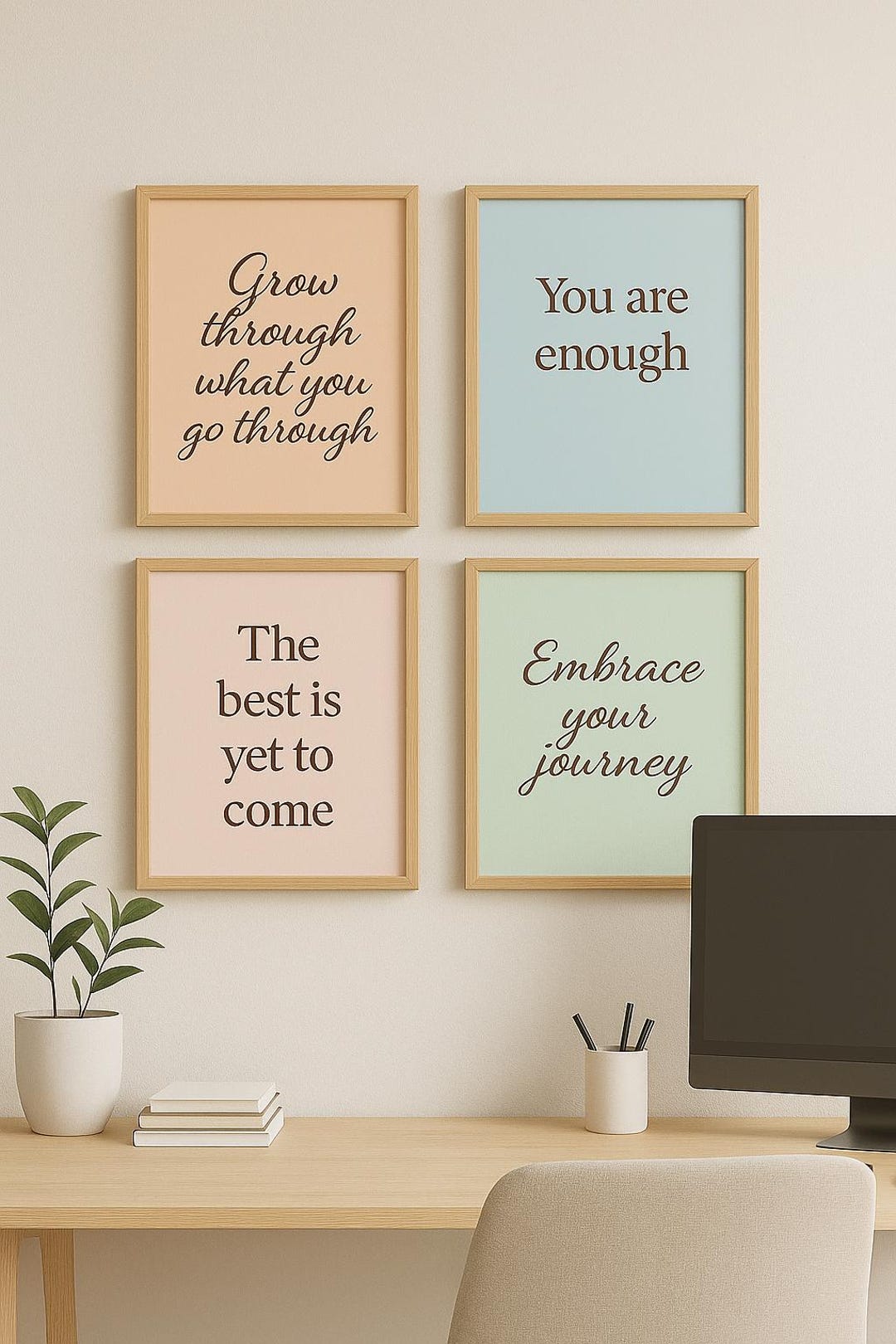 Pastel Office Wall Art Set | Motivational Quote Prints | Minimalist ...