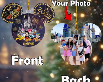 Adorno personalizado con foto del viaje familiar a Disney 2025, foto de vacaciones personalizada