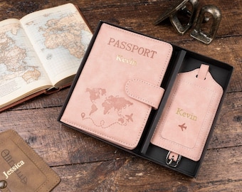 Personalized Passport Holder, Custom Luggage Tag Set, RFID Travel Wallet, Monogram Passport Cover, Travel Gift Set, Father Day Gift