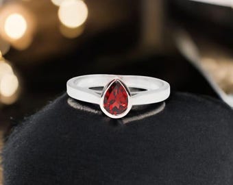 Pear-Cut Garnet Ring | 925 Sterling Silver Engagement Ring