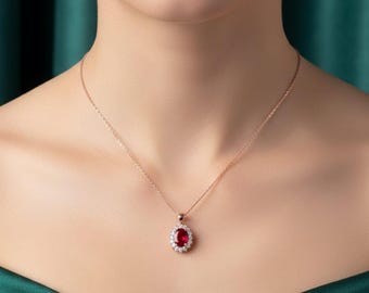 Red Ruby Pendant | Elegant Sterling Silver Necklace for Women | Classic Gemstone Jewelry Gift