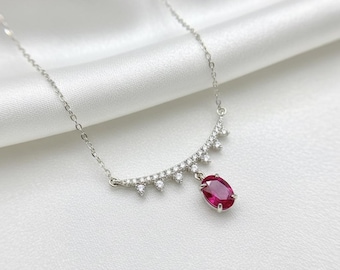 Lab-Created Oval Ruby Pendant | 925 Sterling Silver, Elegant Everyday Jewelry