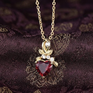 Heart Lab Ruby Pendant Necklace, 9mm Deep Red Gemstone, Gold-Tone Romantic Jewelry