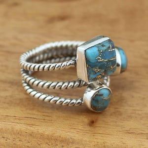 Blue Copper Turquoise Ring, Turquoise Ring, Sterling Silver Ring, Turquoise Ring, Statement Ring, Ring for Women, Promise Ring