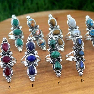 Silverring med tre stenar, Välj din födelsestensring, Ring med 925 massivt sterlingsilver, Turkosring, Handgjord silverring, Present till henne