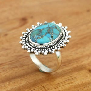 Blue Copper Turquoise Ring, Turquoise Ring, Sterling Silver Ring, Turquoise Ring, Statement Ring, Ring for Women, Promise Ring