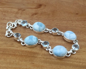Larimar Silver Bracelet, 925 Sterling Silver Bracelet, Handmade Ring, Boho Silver Bracelet, Women Jewelry, Gift For Her, perfect For Love