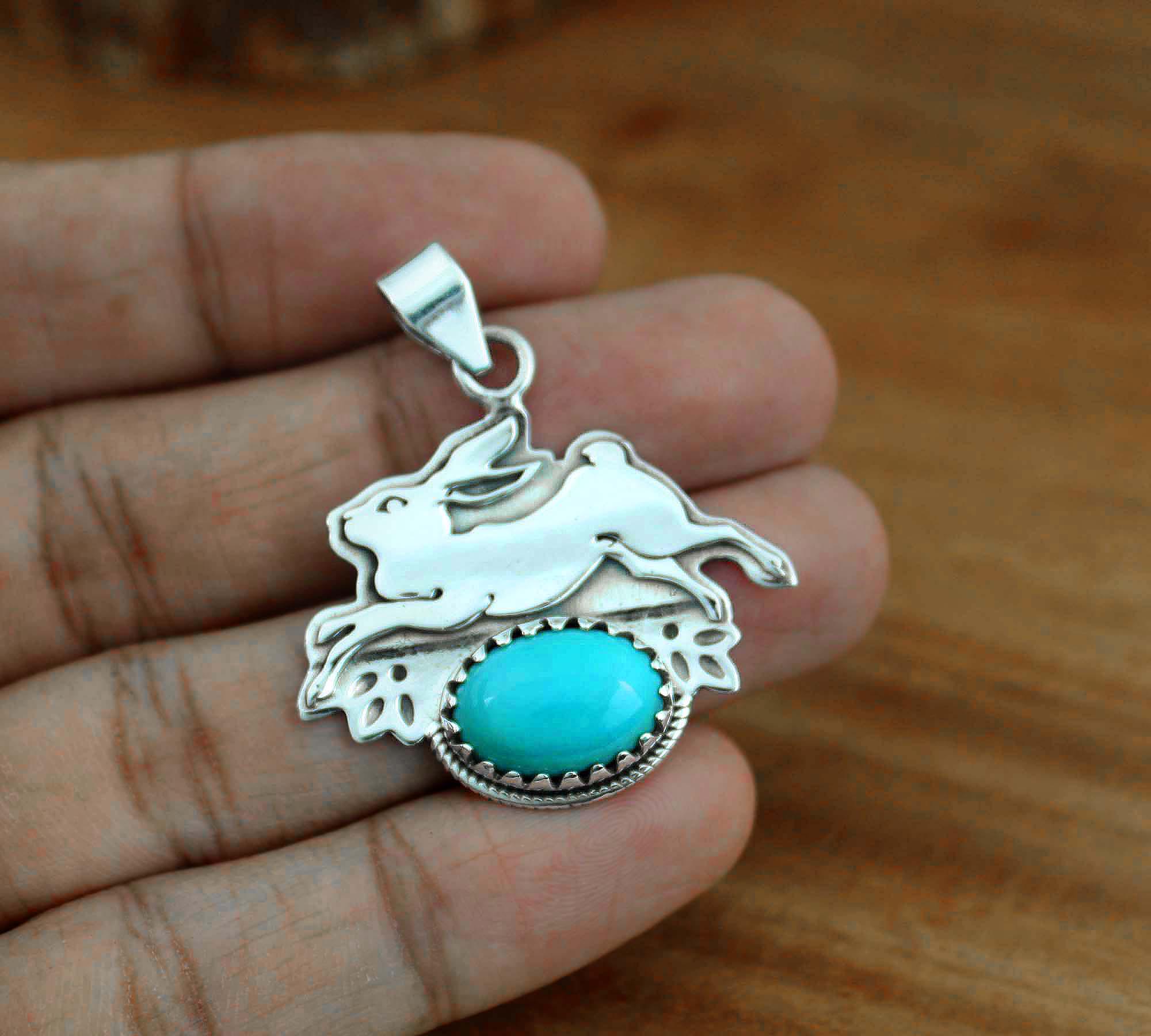 Tourquoise Rabbit Turquoise Rabbit Pendant, 925 Sterling Silver Jewellery, Cute Animal ...