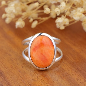 Anello boho con conchiglia di ostrica spinosa, in argento sterling 925, regalo per lei.