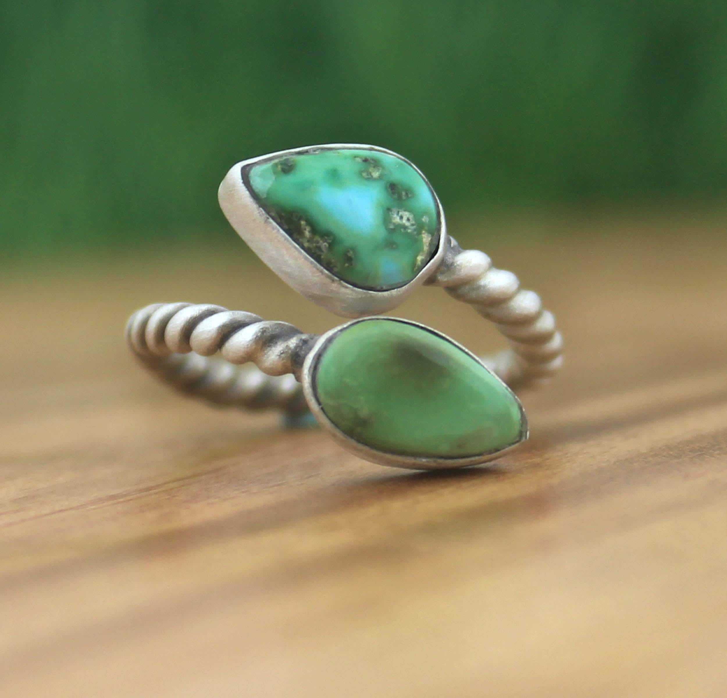 Sonoran Gold Green Turquoise Ring, 925 Sterling Silver Ring, Pear