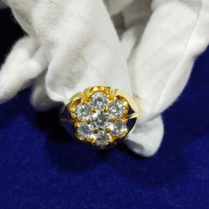 Moissanite Cluster Men&#39;s Wedding Band: 14K Yellow Gold Plated Sterling Silver