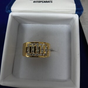 14K Gold Plated Moissanite Men&#39;s Wedding Band: Sterling Silver Ring