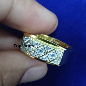 1Ct Moissanite Mens Wedding Ring: 14K Gold Plated Sterling Silver Hip Hop Band