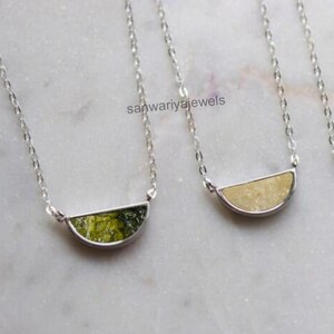Natural Moldavite Necklace, Sterling Silver Necklace, Moldavite Half moon Necklace, Certified Czech Republic Moldavite Jewelry, Gift For Her