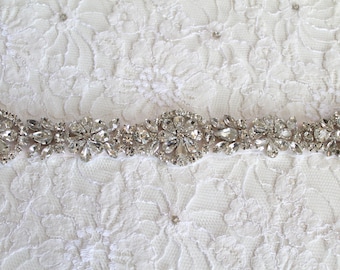 Bridal Silver or Gold Crystal Sash.  Vintage Style Beaded Rhinestone Wedding Dress Belt.  OPHELIA