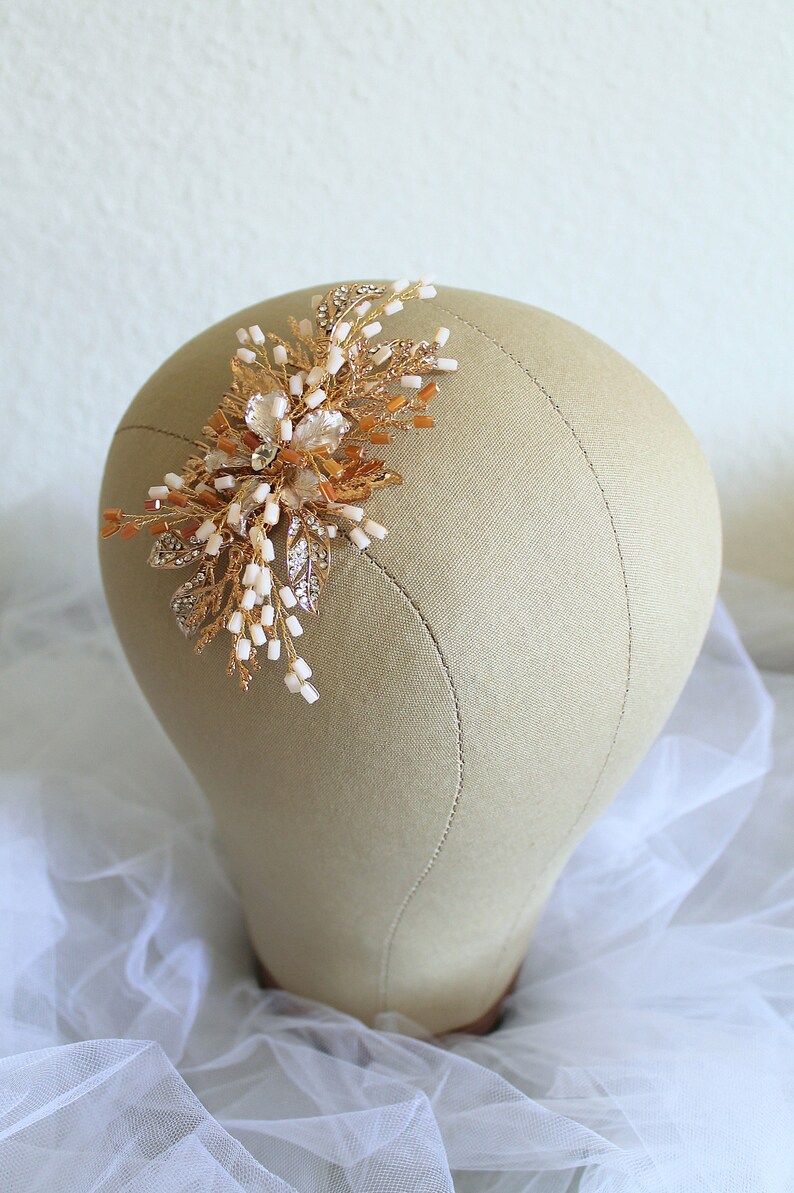 Glamorous Gold Bridal Hair Comb. Rustic Wedding Headpiece, Tiara, Crown. Crystal Diamante Flower Hair Piece. Bride Hair Jewelry. SIENNA image 7