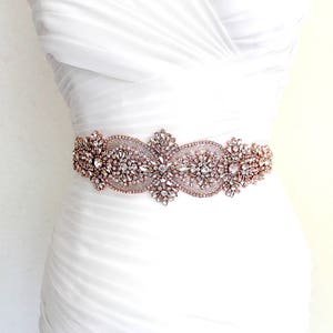 Rose gold Bridal Crystal Sash. Wide, Thick Rhinestone Pearl Luxury Wedding Dress Belt. Blush Pink Glam Bride Sash. image 6