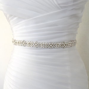 Ivory Pearl Thin Beaded Bridal Sash. Crystal Silver Elegant All Around ...