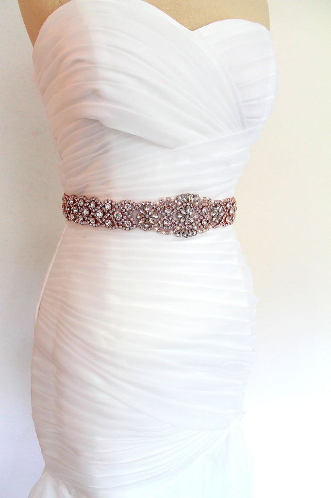 Rose gold Bridal Crystal Pearl Sash. 31 Luxury | Etsy