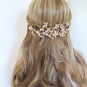 Gold Leaf Bridal Headpiece: Freshwater Pearl Flower Boho Hair Comb