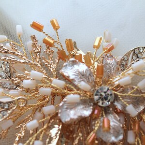 Glamorous Gold Bridal Hair Comb. Rustic Wedding Headpiece, Tiara, Crown. Crystal Diamante Flower Hair Piece. Bride Hair Jewelry. SIENNA image 4