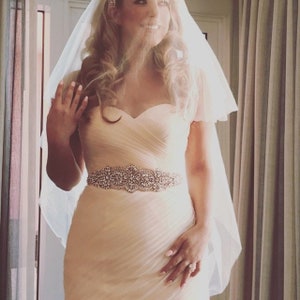Rose gold Bridal Crystal Sash. Wide, Thick Rhinestone Pearl Luxury Wedding Dress Belt. Blush Pink Glam Bride Sash. image 1