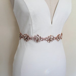 Luxury Glam Rose gold Crystal All Around Bridal Belt. Silver Rhinestone Wedding Dress Sash. Beaded Applique Trim Sash. CRYSTALLINE image 3