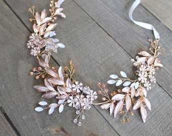 Gold Champagne Opal Crystal Boho Sash. Leaf Vine Flower Wedding Sash. Rhinestone Rustic Belt. AMBER