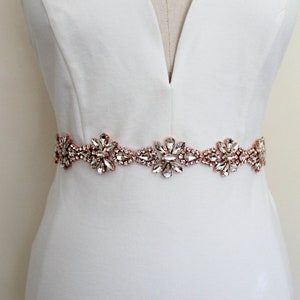 Luxury Glam Rose gold Crystal All Around Bridal Belt. Silver Rhinestone Wedding Dress Sash. Beaded Applique Trim Sash. CRYSTALLINE image 4