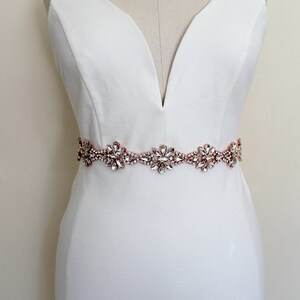 Luxury Glam Rose gold Crystal All Around Bridal Belt. Silver Rhinestone Wedding Dress Sash. Beaded Applique Trim Sash. CRYSTALLINE image 2