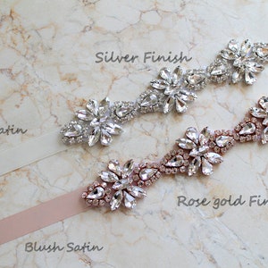 Luxury Glam Rose gold Crystal All Around Bridal Belt. Silver Rhinestone Wedding Dress Sash. Beaded Applique Trim Sash. CRYSTALLINE image 9