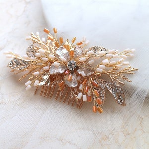 Glamorous Gold Bridal Hair Comb. Rustic Wedding Headpiece, Tiara, Crown. Crystal Diamante Flower Hair Piece. Bride Hair Jewelry. SIENNA image 2