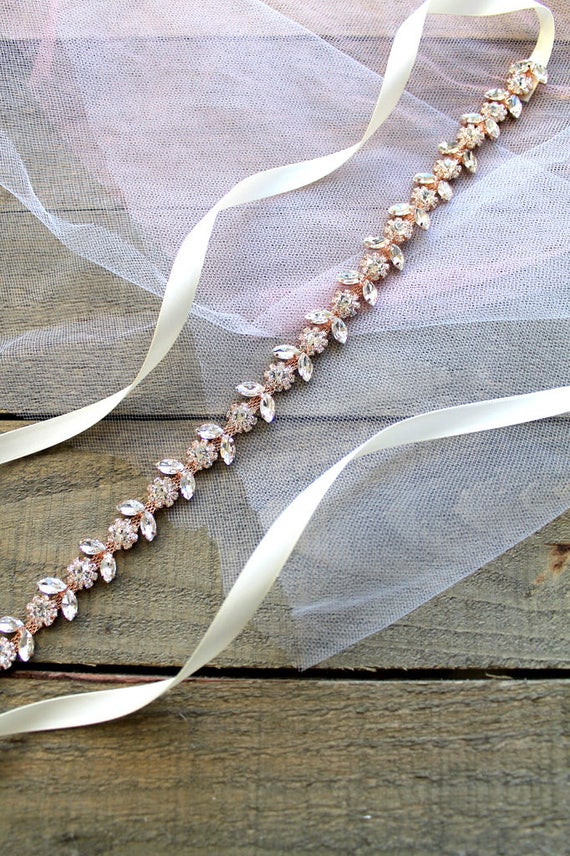 rose gold wedding dress sash Crystal Bridal Belt: Rhinestone Flower night out dress