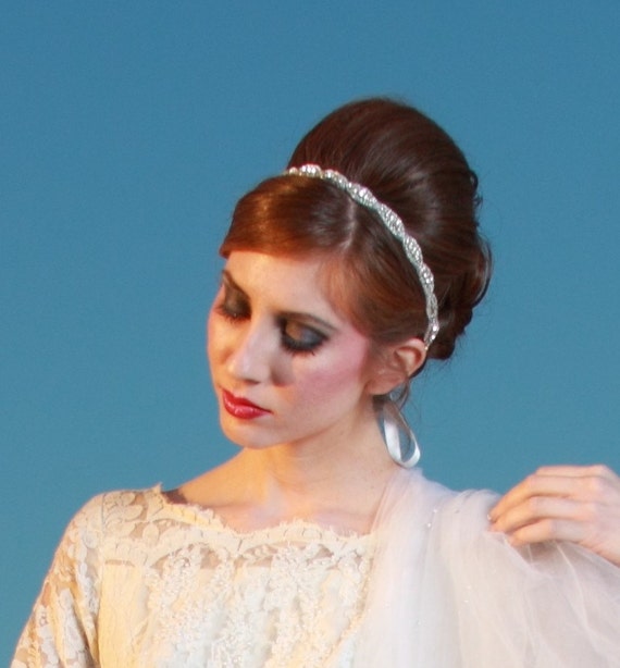 Bridal Oval Crystal Headband. Rhinestone Beaded Wedding Halo 