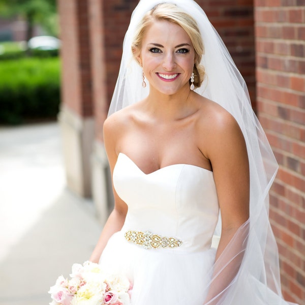Fascia da sposa in oro: cintura da sposa con applicazioni di perle e strass