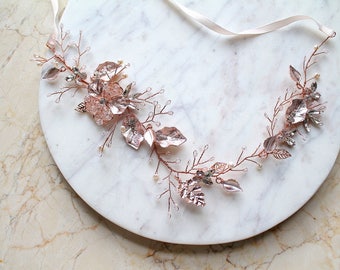Rose gold or Silver Leaf Vine Bridal Sash. Blush Boho Delicate Crystal Wedding Dress Belt. Rhinestone Pearl Pink Floral Belt. Gold Sash. BEA