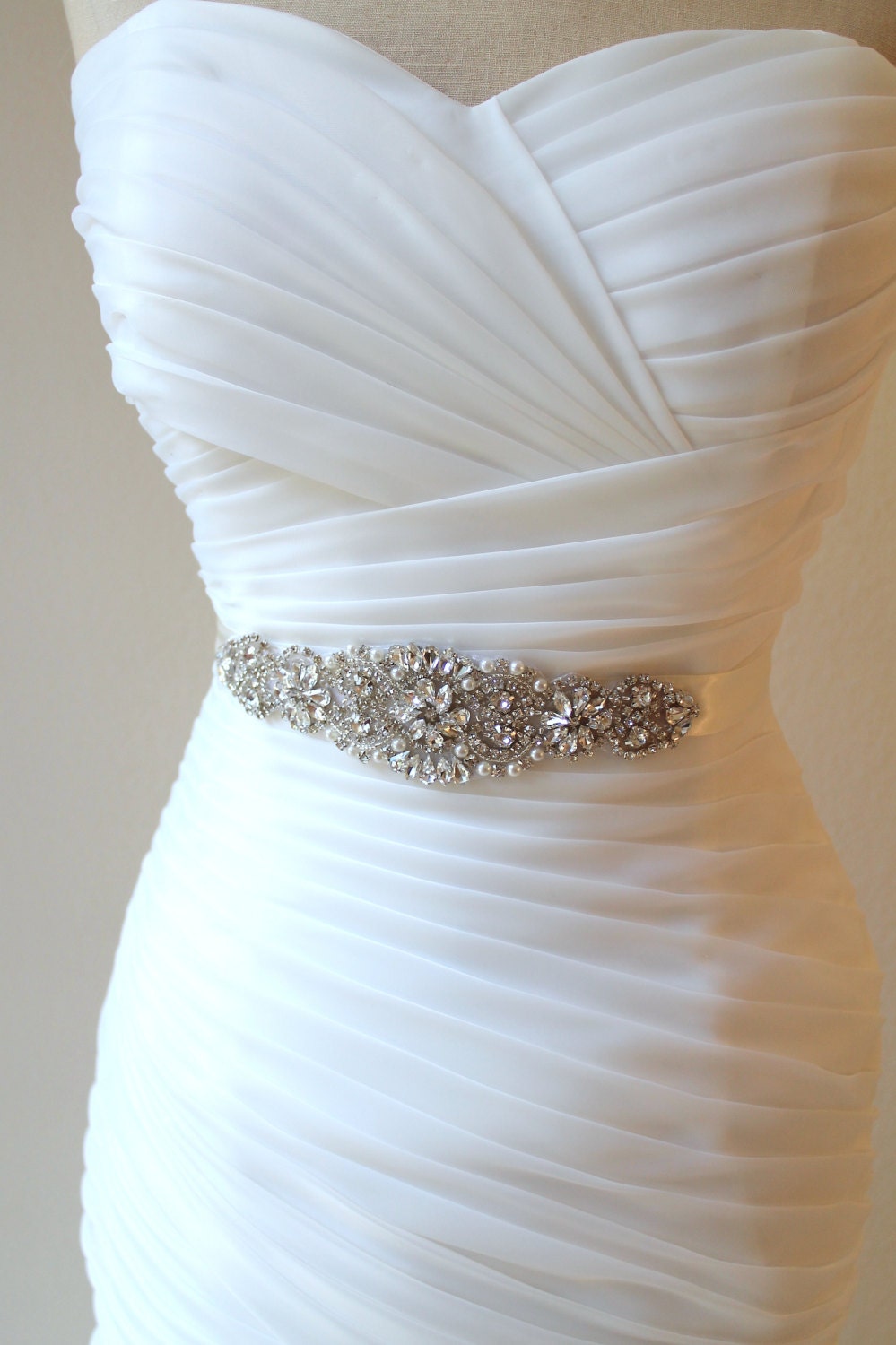 Silver Bridal Crystal Sash. Rhinestone Pearl Applique Wedding | Etsy