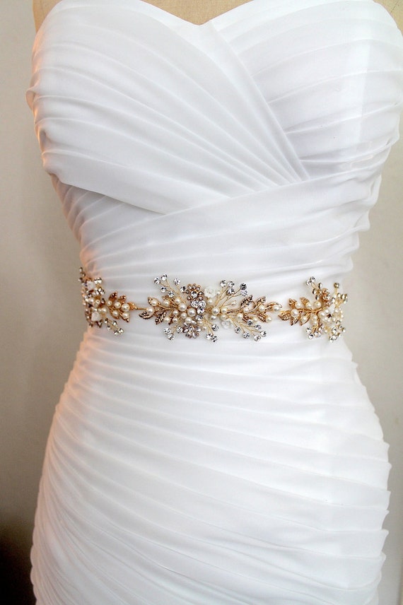 10% Off. Gold or Rose gold Leaf Vine Wedding Dress Belt. Boho | Etsy