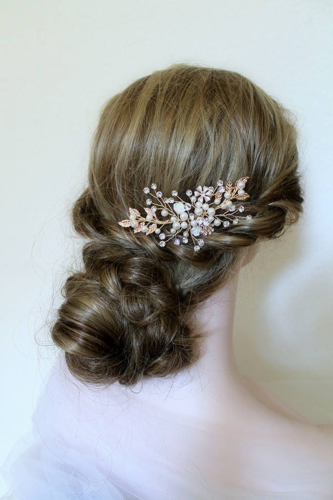 Gold or Rose gold Leaf Vine Wedding Headpiece. Boho Crystal Etsy