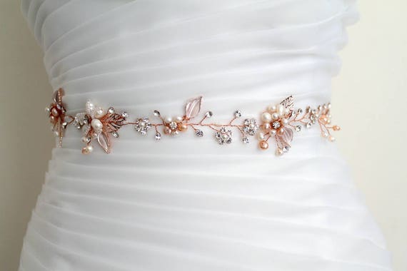 Wedding Accessories - Pearl and Crystal Bridal Belt/Sash - Available in Silver and Rose Gold Silver Appliqué with Ivory Ribbon