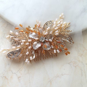 Glamorous Gold Bridal Hair Comb. Rustic Wedding Headpiece, Tiara, Crown. Crystal Diamante Flower Hair Piece. Bride Hair Jewelry. SIENNA image 1