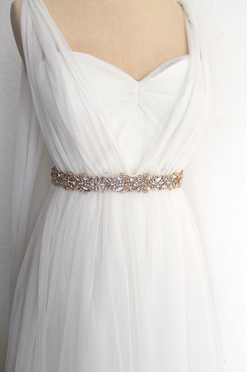 CRYSTALLINE GOLD All Around Beaded Bride Belt Rhinestone Diamond Diamante Jewel Bridal Sash Luxury Gold Crystal Beaded Wedding Dress Belt
