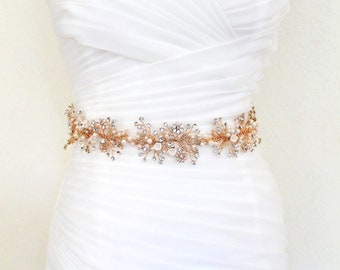 30% OFF. Gold Leaf Vine Wedding Dress Belt. Boho Crystal Pearl Bridal Sash. Rhinestone Flower Wire Bride Sash. ENCHANTED