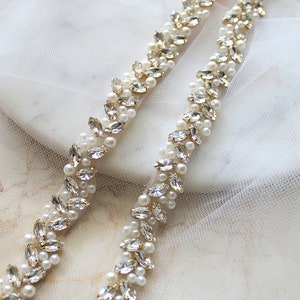 Crystal Rhinestone Rose Gold Beaded Pearl Trim