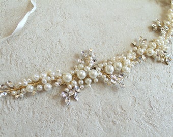 30% Off. Pearl Vine Gold Wedding Dress Belt. Boho Crystal Leaf Bridal Sash. Gold Rhinestone Flower Wire Sash. PEARLA