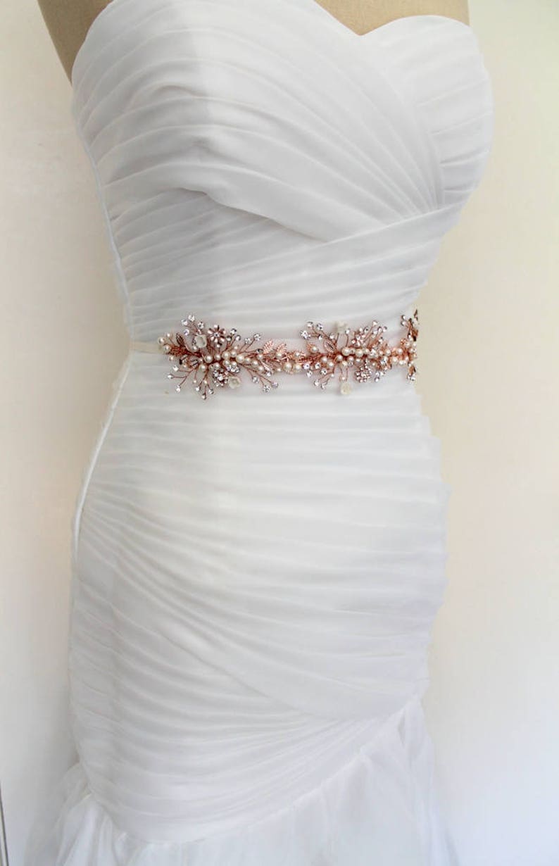 25% Off. Rose Gold Leaf Vine Wedding Dress Belt. Boho Crystal | Etsy
