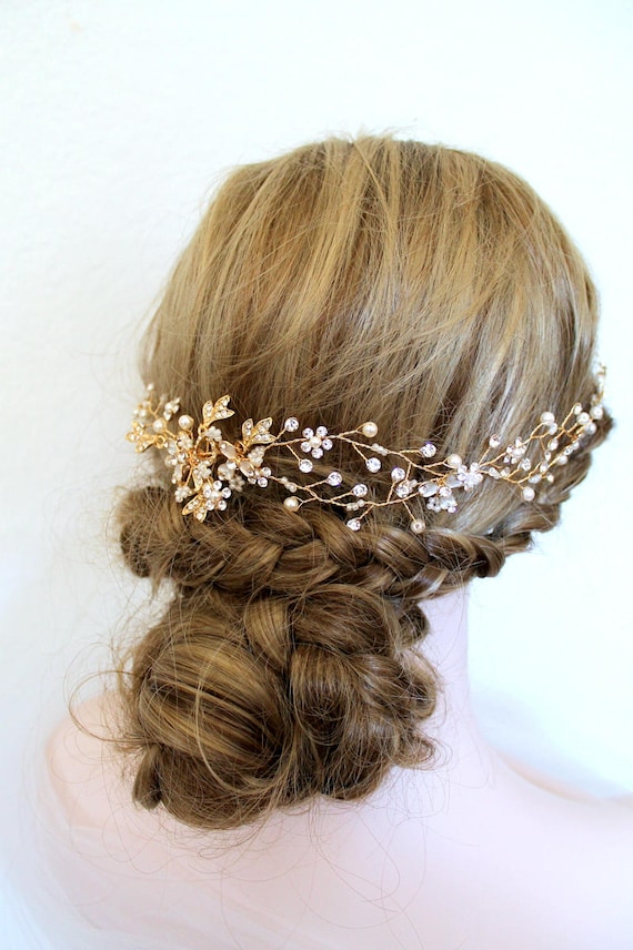 Gold plated Crystal Bridal Hair Vine - Sparkling Leaf Tiara Buy Jwella Rose Gold Plated Crystal Leaf Vine Hair Tiara for  main image 4