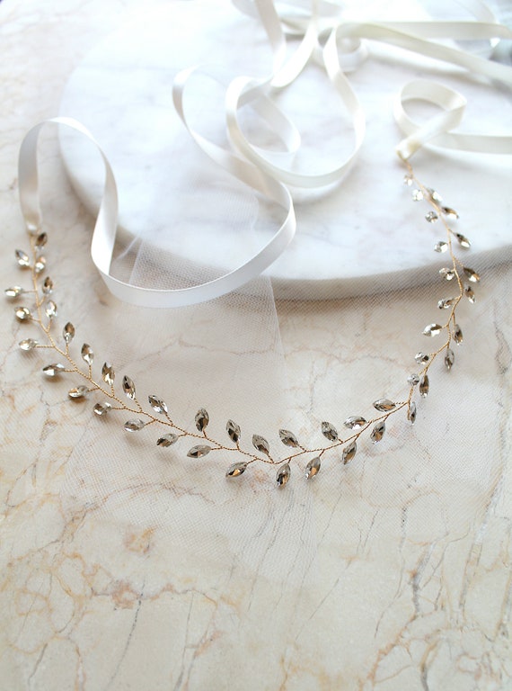 Crystal Leaf Bridal Sash hair piece  - Silver Silver Leaf Bridal Sash | Rhinestone Wedding Belt | Crystal  main image 3